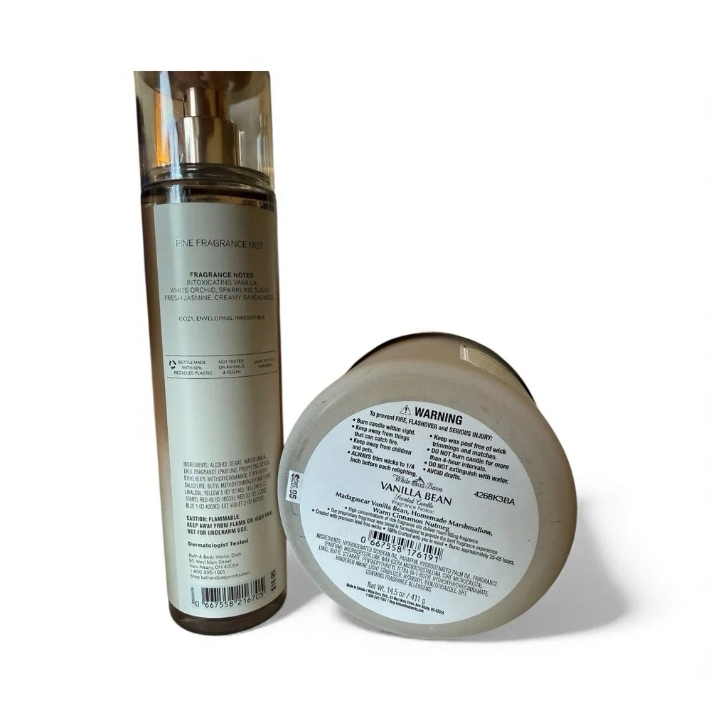 Bath & Body Works VANILLA Set 3-Wick Scented Candle +‎ Body Spray 8oz